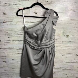 David's Bridal One-Shoulder Gray Dress with Bow ruching style 84333 size 10